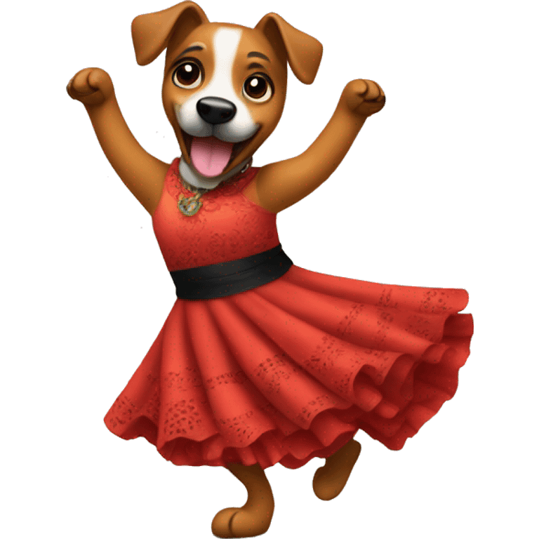 Dog dancing salsa with a flamenco dress emoji