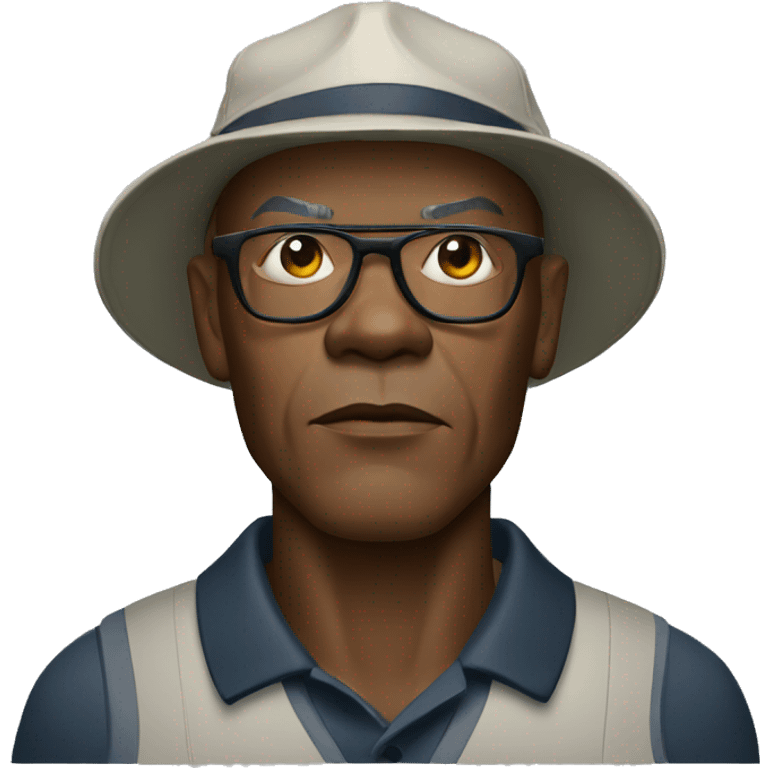 bald samuel l jackson serious wearing golf hat emoji