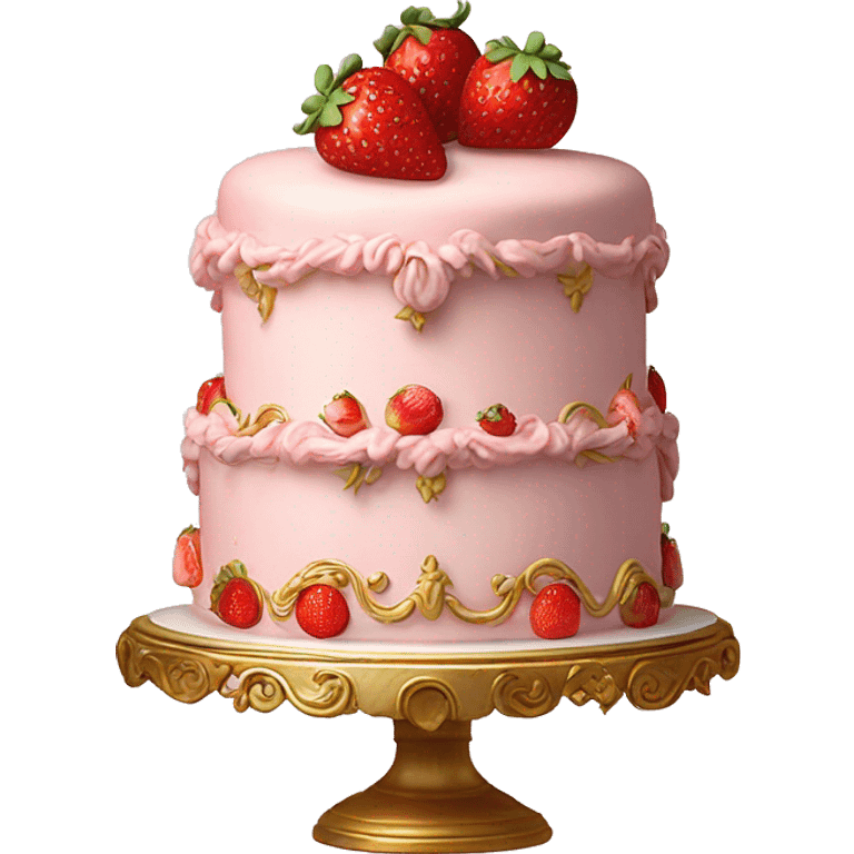 vintage rococo highly detailed pale pink cake with strawberries emoji