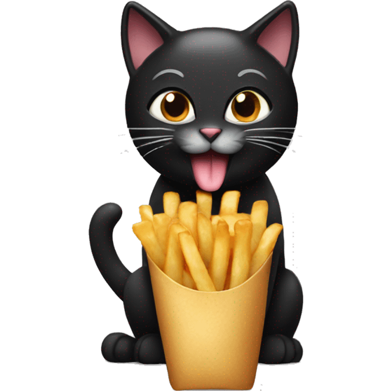 black cat eating a french frie emoji