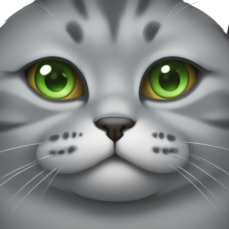 Fat grey cat with green eyes ask for food emoji