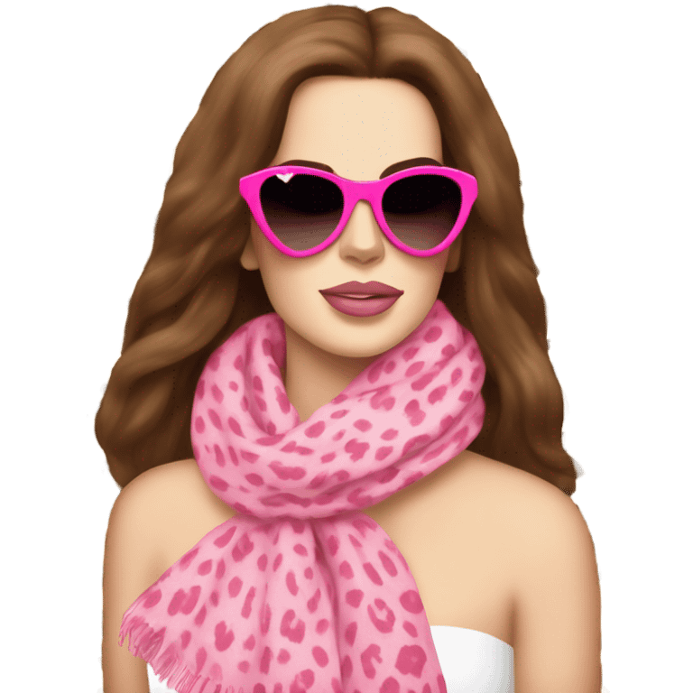 Lana del Rey in a leopard  print scarf with pink heart sunglssses emoji