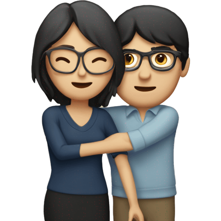 European white couple hugging Woman with dark Brown middle lenght hair and man with Short Black hair. Both people with Brown Glases  emoji