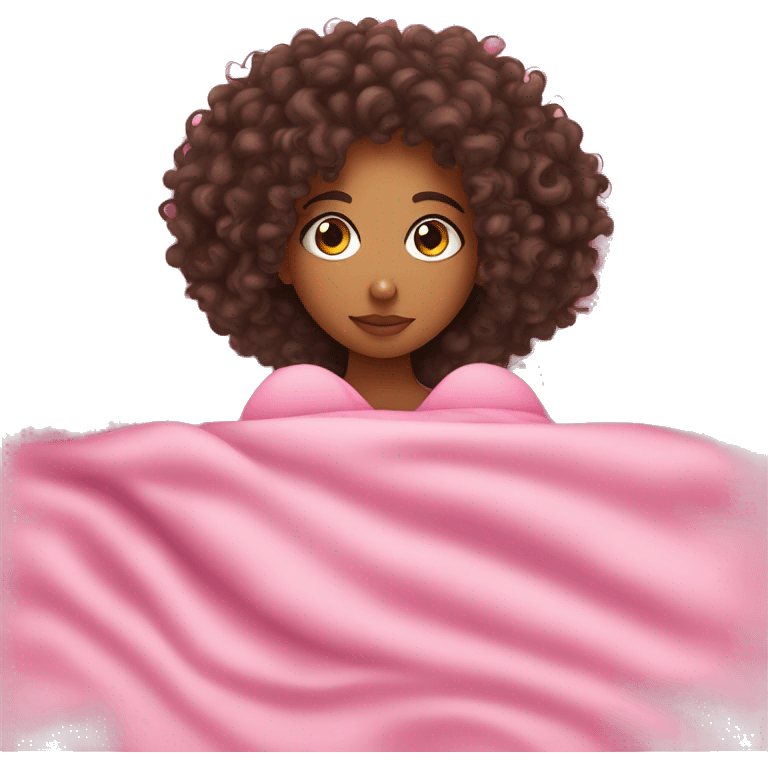 curly hair mixed girl laying down in pink blanket emoji