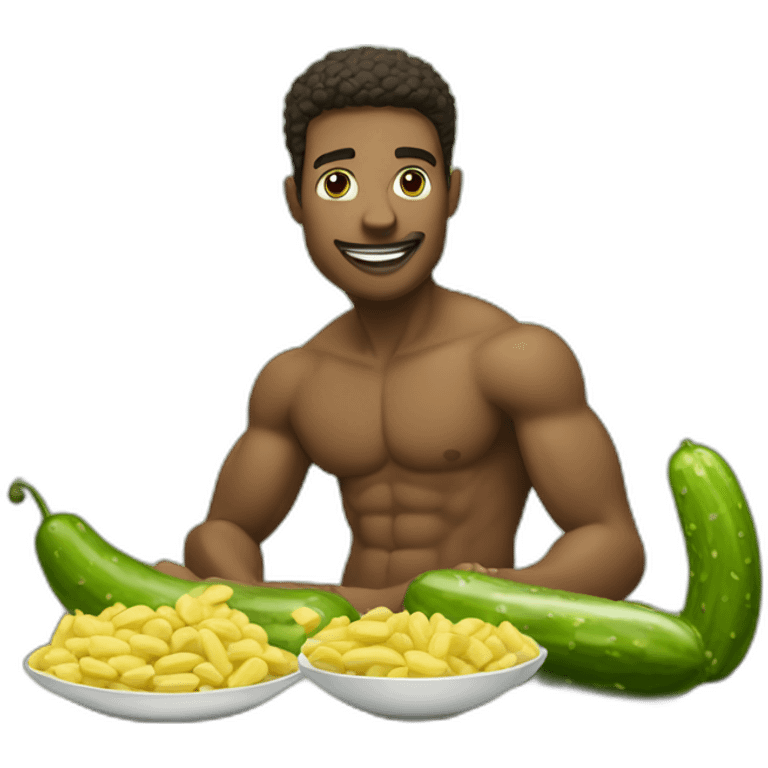 Fit-male-in-bikini-eats-a-pickle emoji