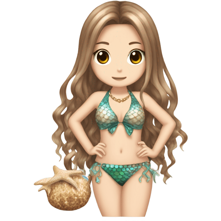 mermaid hime gyaru girl, swimsuit, shells, brown hair emoji