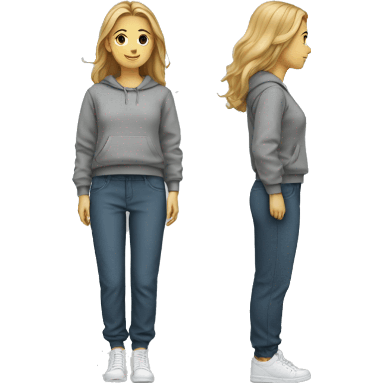 a girl in trousers and a sweatshirt emoji