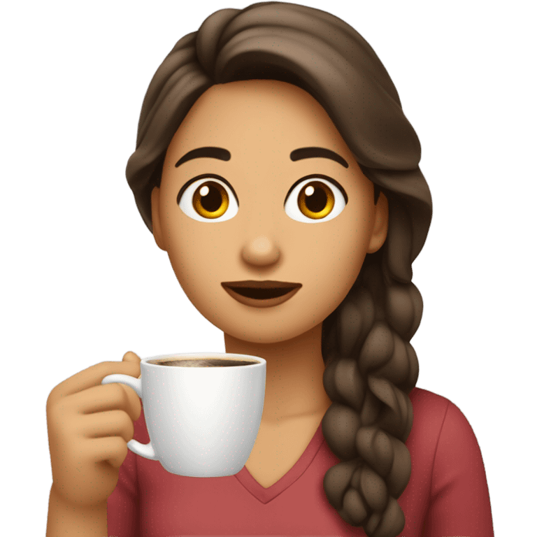 Chica blanca ,cabello corto y con un café en la mano  emoji