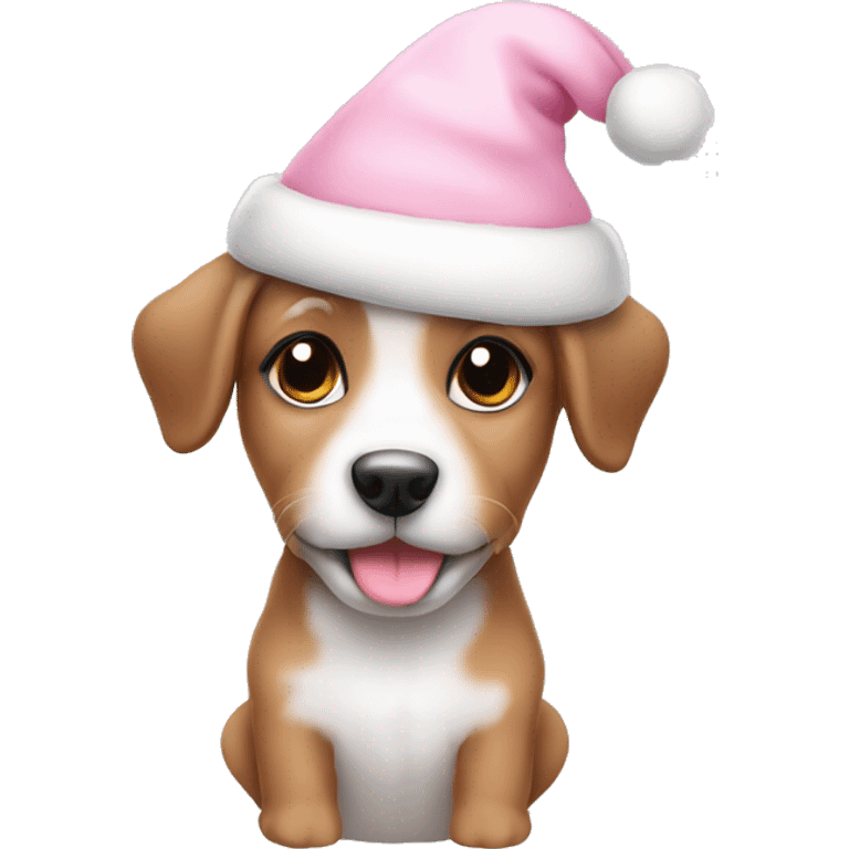 cute puppy wearing light pink christmas hat emoji