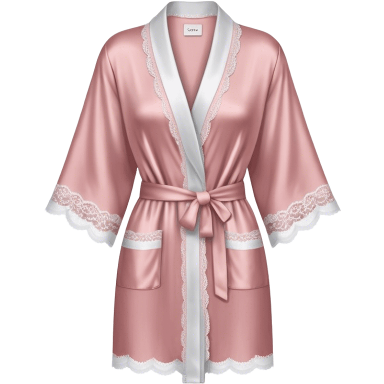 Dusty pink silk robe with lace trim emoji