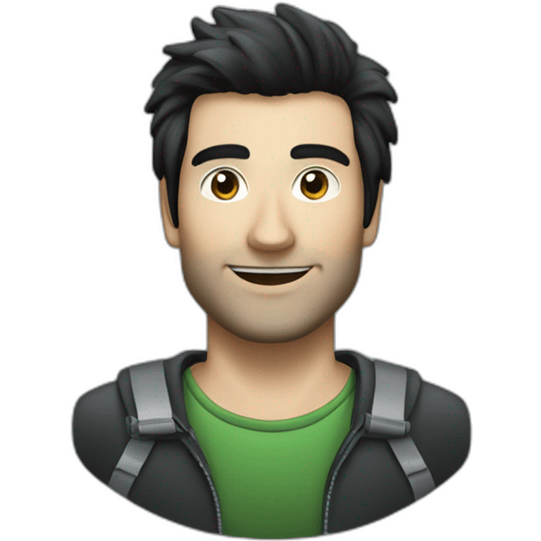 Black-haired man with the car “Skoda Yeti” in dark grey colour emoji