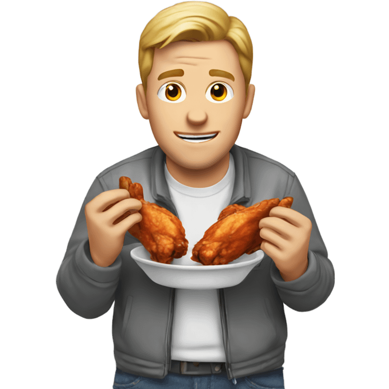 White guy eating chicken wings emoji