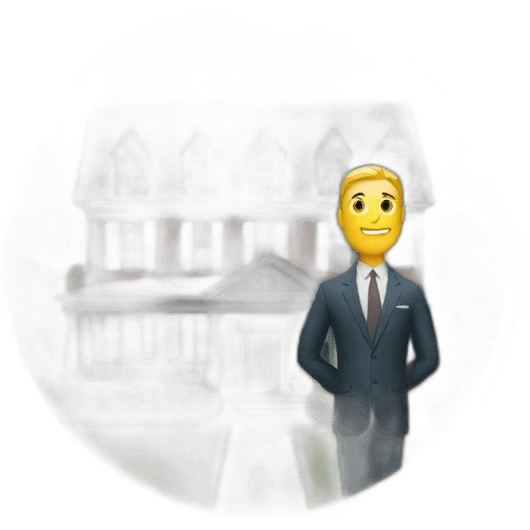 man in suit in front of house emoji