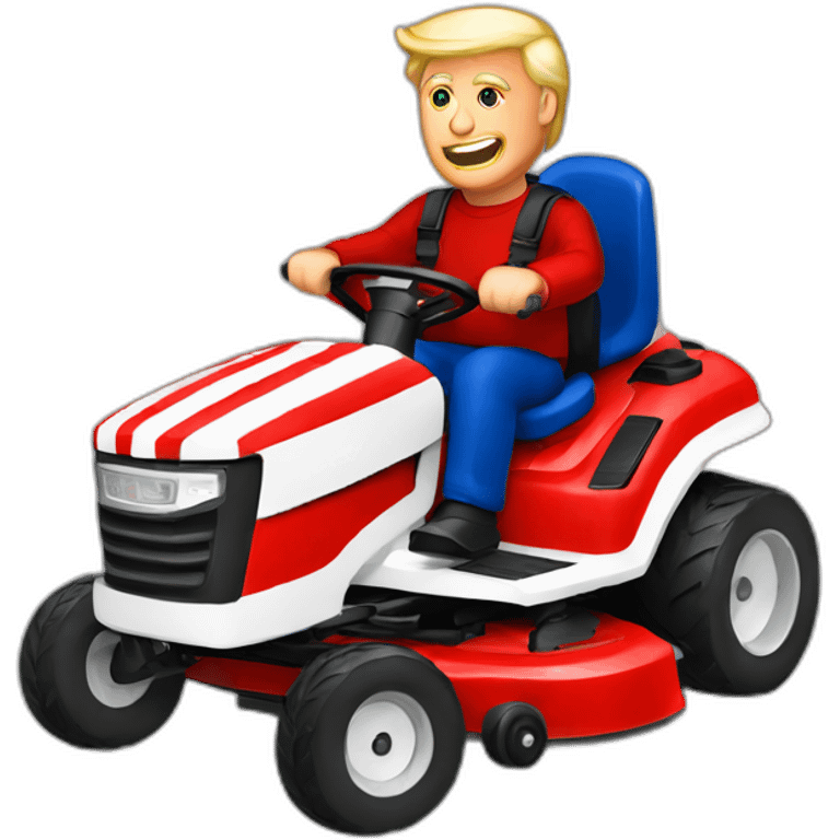 Trump riding red white and blue colored lawnmower emoji