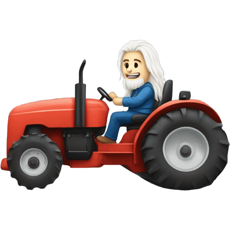 White long-haired Rock and roll farmer on a tractor  emoji