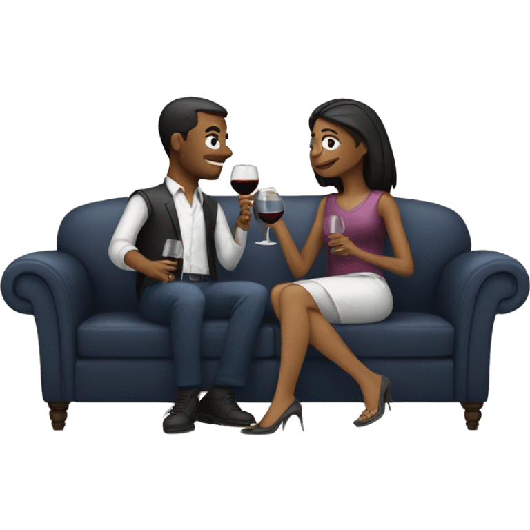 man and woman sitting on a couch drinking wine emoji