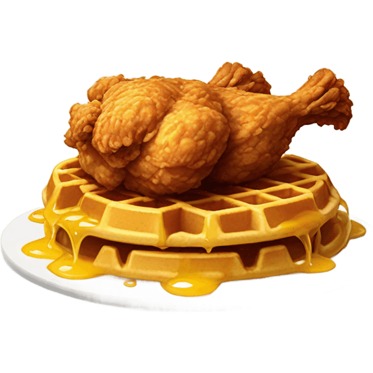 Fried chicken and waffle drizzled with maple syrup emoji