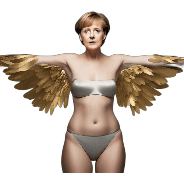 Angela Merkel, david bellemere, Bare belly, Wings, Choker, Bathed in shadows, FOV 90 degrees, short lighting, L USM, Cold Colors, gilded technique, extremely hyper aesthetic, absurdres emoji