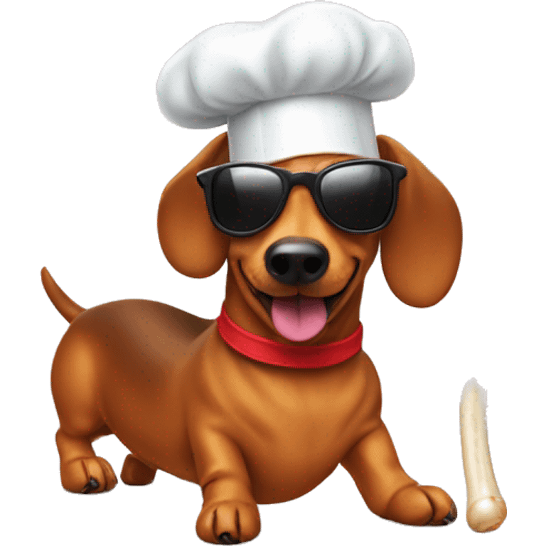 wiener dog chef hat sunglasses and a bone emoji