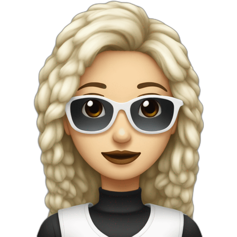 mujer pelo largo gafas con perro maltés blanco emoji