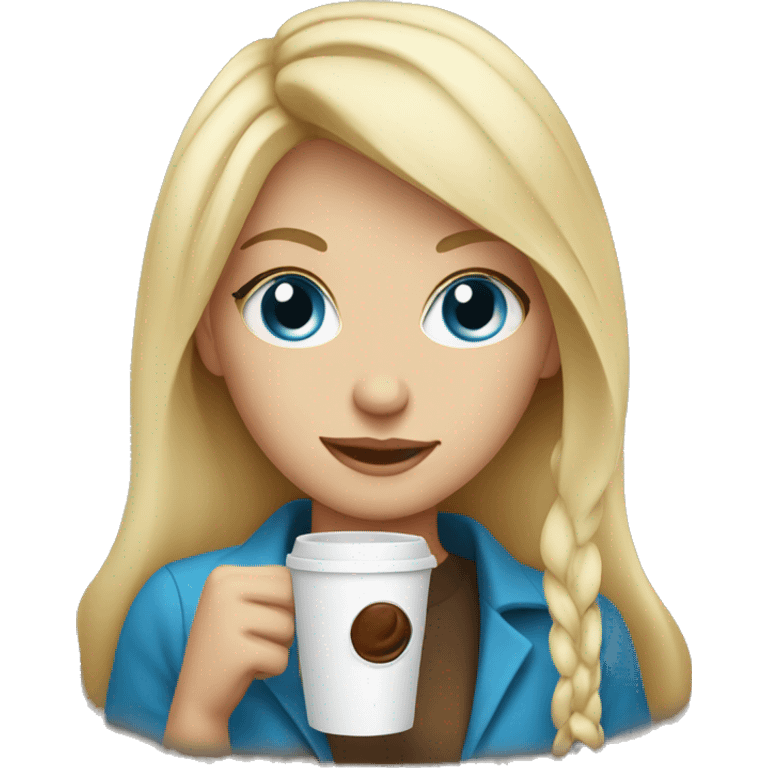 Blonde girl with blue eyes holding a coffee  emoji