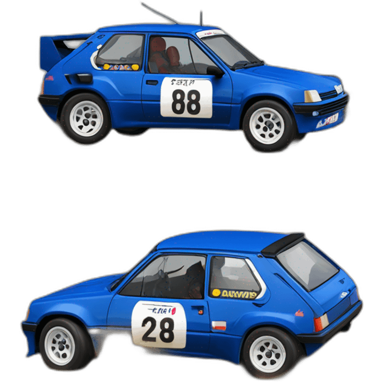 Voiture peugeot 205 bleu en rallycross sans eleron  emoji