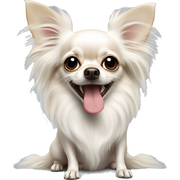 White long-haired chihuahua shows tongue emoji