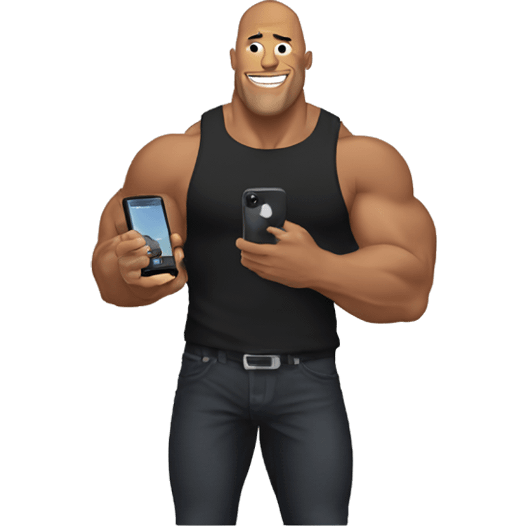 the rock holding a mobile phone emoji