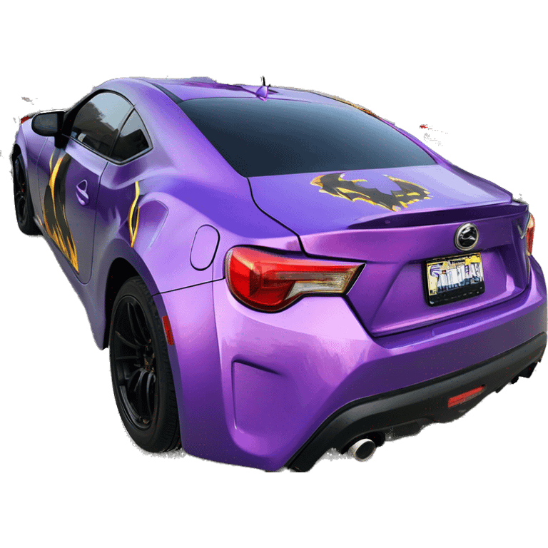 Evil Batgirl and Batman themed Scion FR-S with hot rod flames painted on side of car  emoji