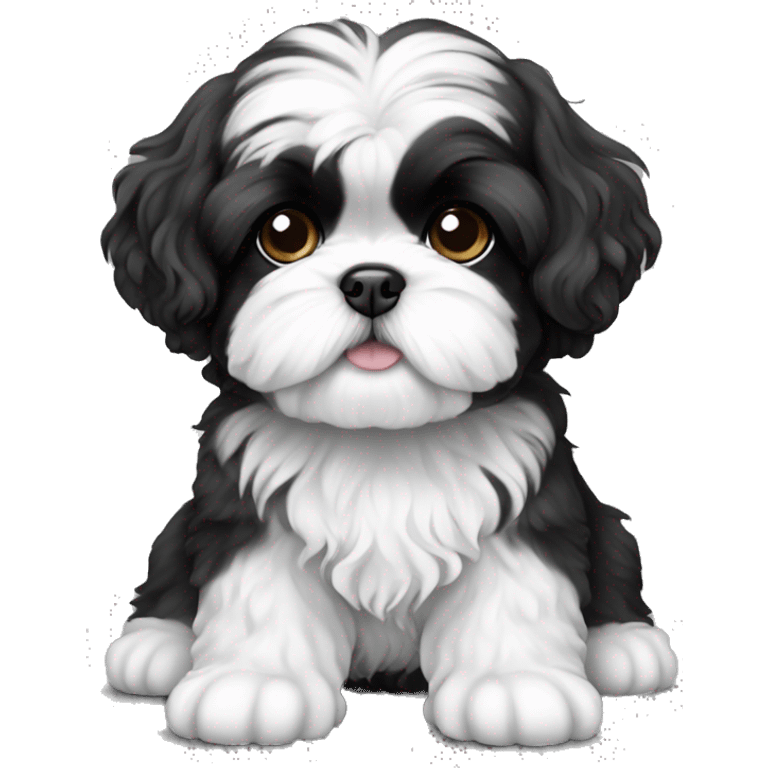 black and white curly haired Shih Tzu puppy  emoji