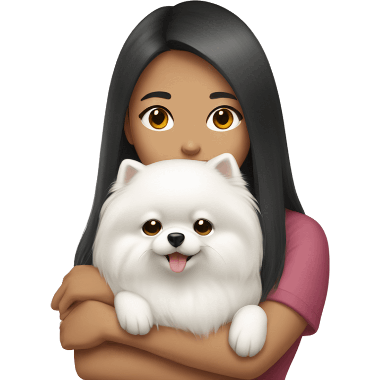 Chinese girl hugging white Pomeranian emoji