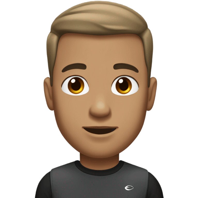 Tan man, tall, wearing compressed black t-shirt and grey joggers, and black nike trainers and silver chain and brown eyes and brown hair  emoji