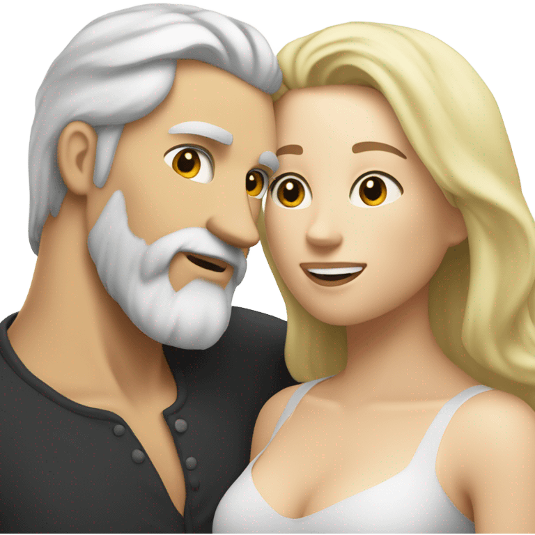 White Man, white skin, short black hair, long beard, hugging a white woman, blonde hair  emoji