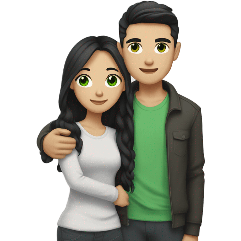 Light skin Asian male with straight black undercut hair and a white brunette female with green eyes and long wavy hair tightly hugging each other  emoji