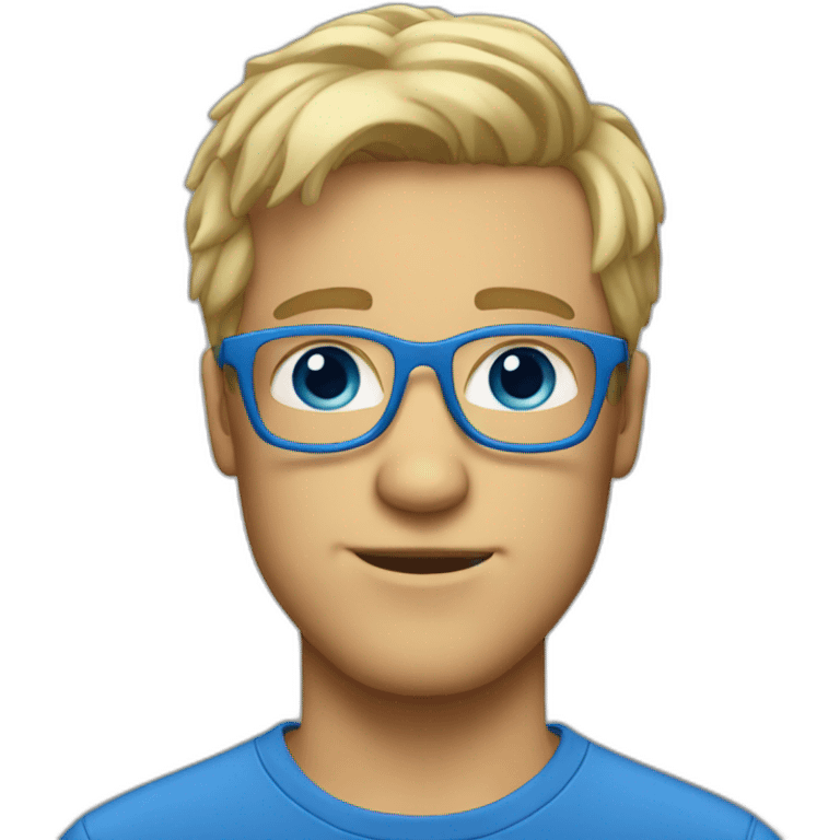 White guy with blonde hair and blue glasses and a little scruff emoji