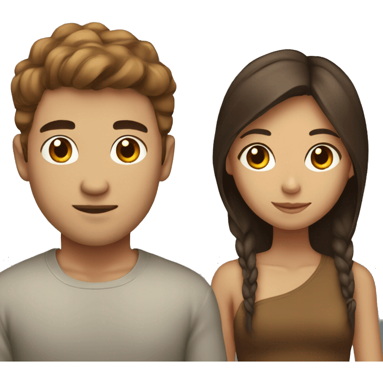 Brown haird asian girl with brown haired guy emoji