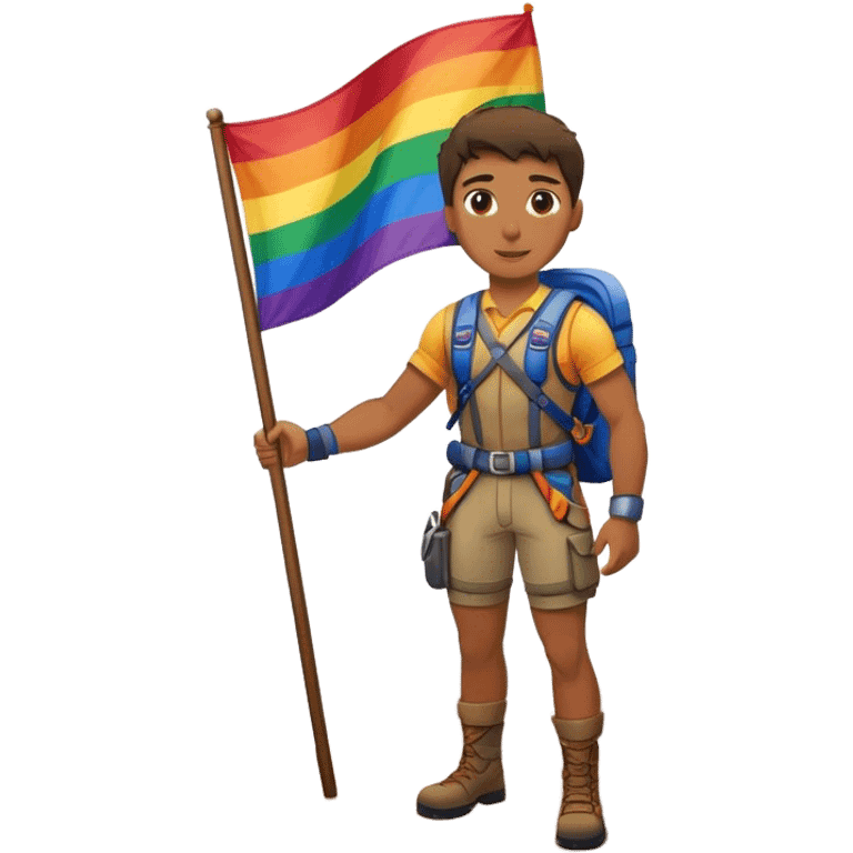 A mountain climber with an pride flag emoji