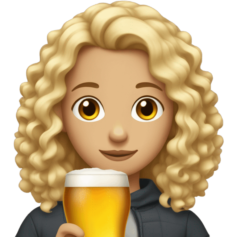 curly blonde mid tanned girl drinking beer emoji