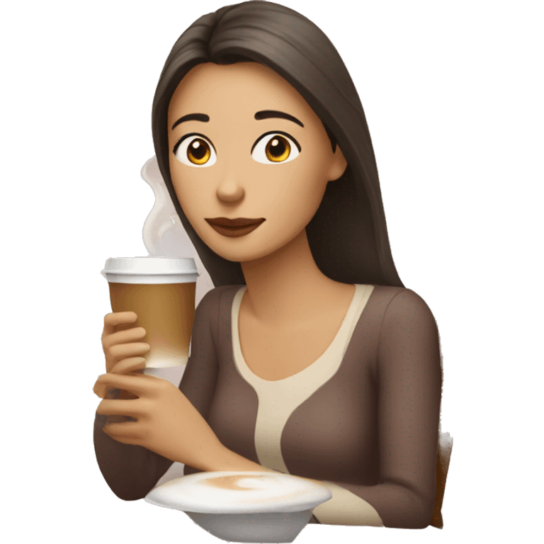 Woman drinking latte and reading  emoji