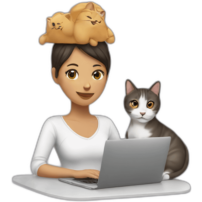 woman with a cat on top of the head on a laptop emoji