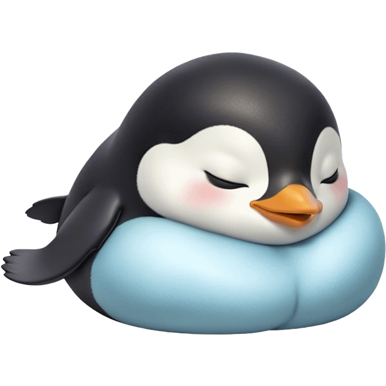 Meme-Worthy cute Sleeping Baby Penguin Portrait Emoji, Head resting peacefully with a contented smile, showcasing luxuriously soft down and a serene, slumbering gaze, Simplified yet hilariously adorable features, highly detailed, glowing with a soft, drowsy polar light, high shine, relaxed and utterly lovable, stylized with an air of playful laziness, bright and heartwarming, soft glowing outline, capturing the essence of a sleeping baby penguin that feels destined to become the next viral icon of adorable rest! emoji