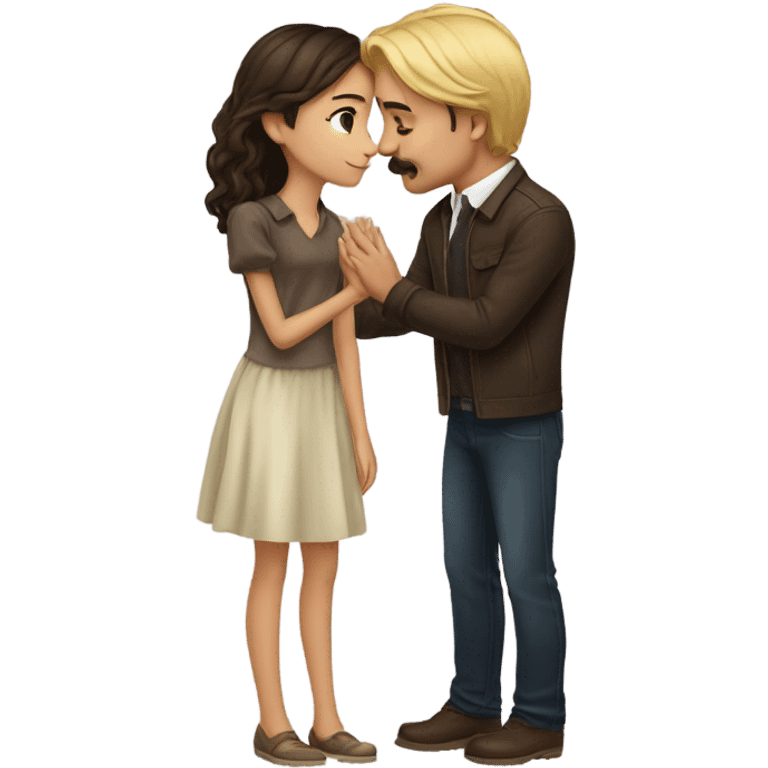 Man with brown hair and blond mustache kissed beautiful girl with dark brown hair  emoji