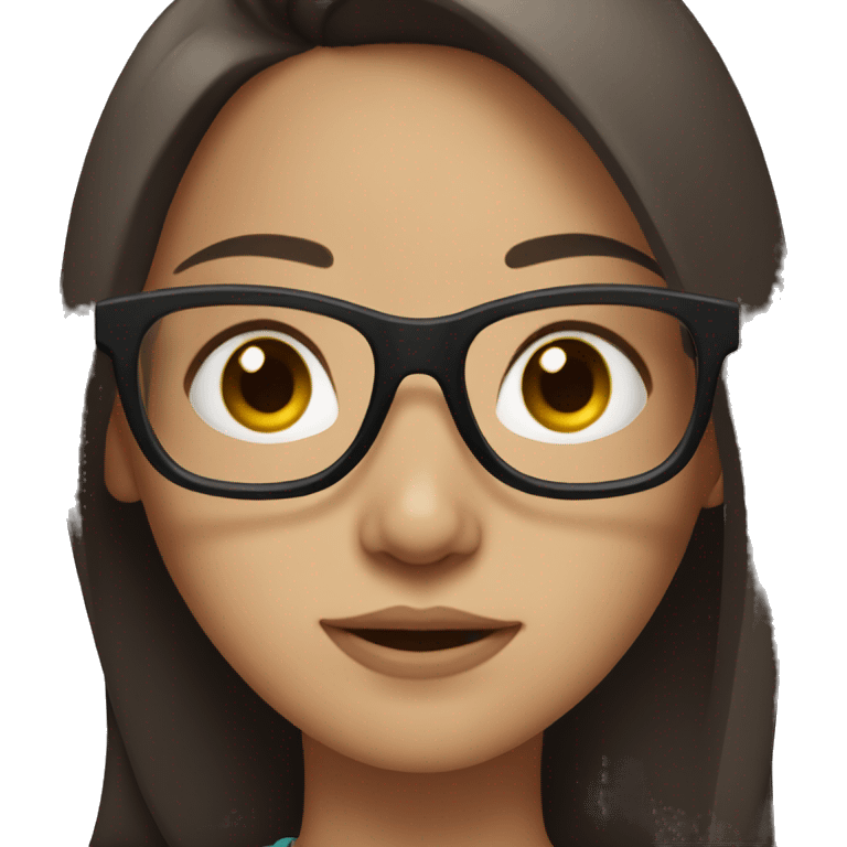 Girl with glasses, dark brown long hair and eyes, light skin  emoji