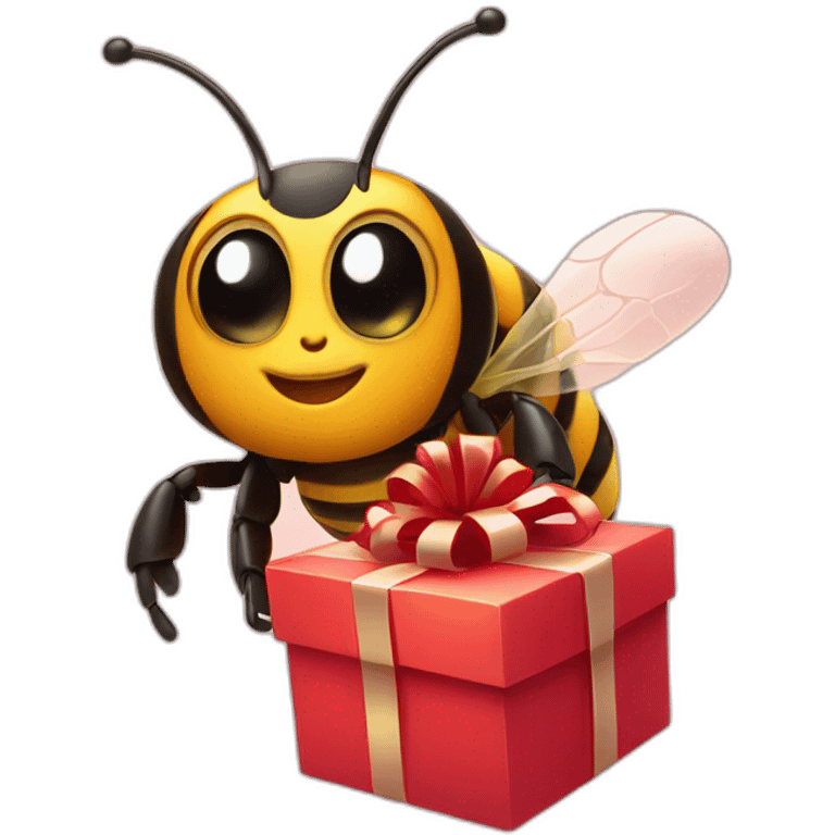 Bee with a gift box on his hands  emoji