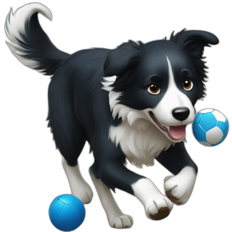 Border collie playing football with blue ball emoji