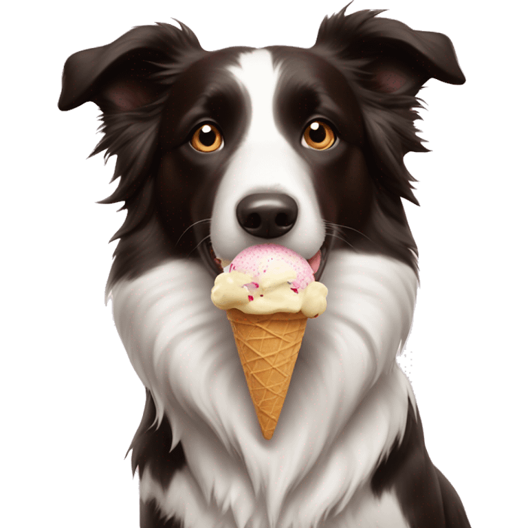 Border collie with ice cream and bow emoji