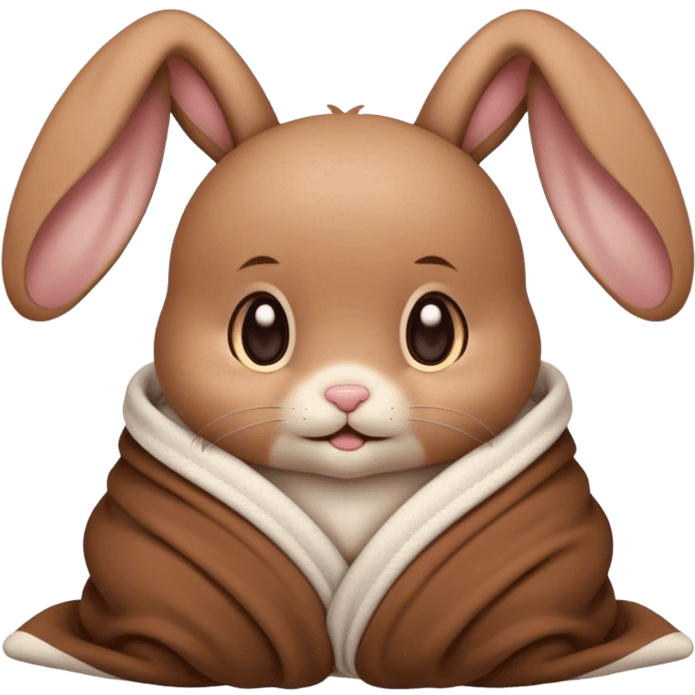 Brown, Floppy-eared cute baby bunny cozy in a blanket emoji emoji