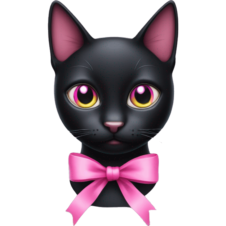 black cat with pink eyes with a pink ribbon emoji