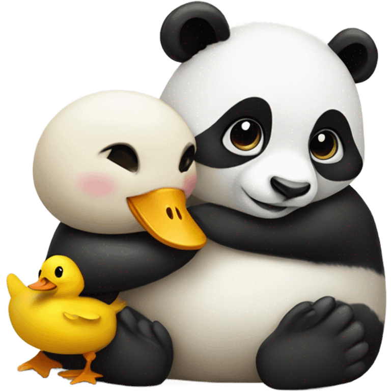 Panda and baby duck hugging emoji