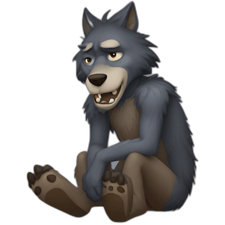 Lonely werewolf depressed sitting emoji